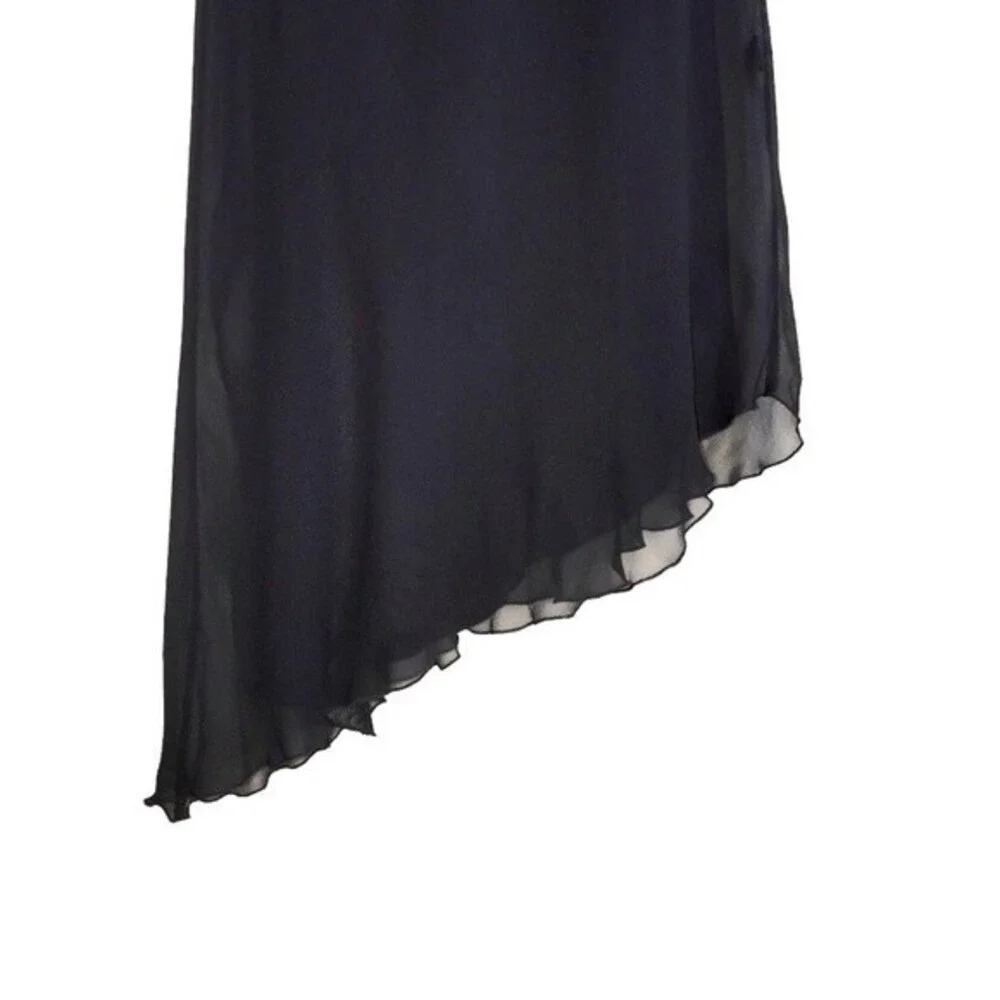 VTG 90's Y2K Black Beaded Silk Sleeveless Mesh Asymmetrical Cocktail Maxi Dress - Picture 5 of 7